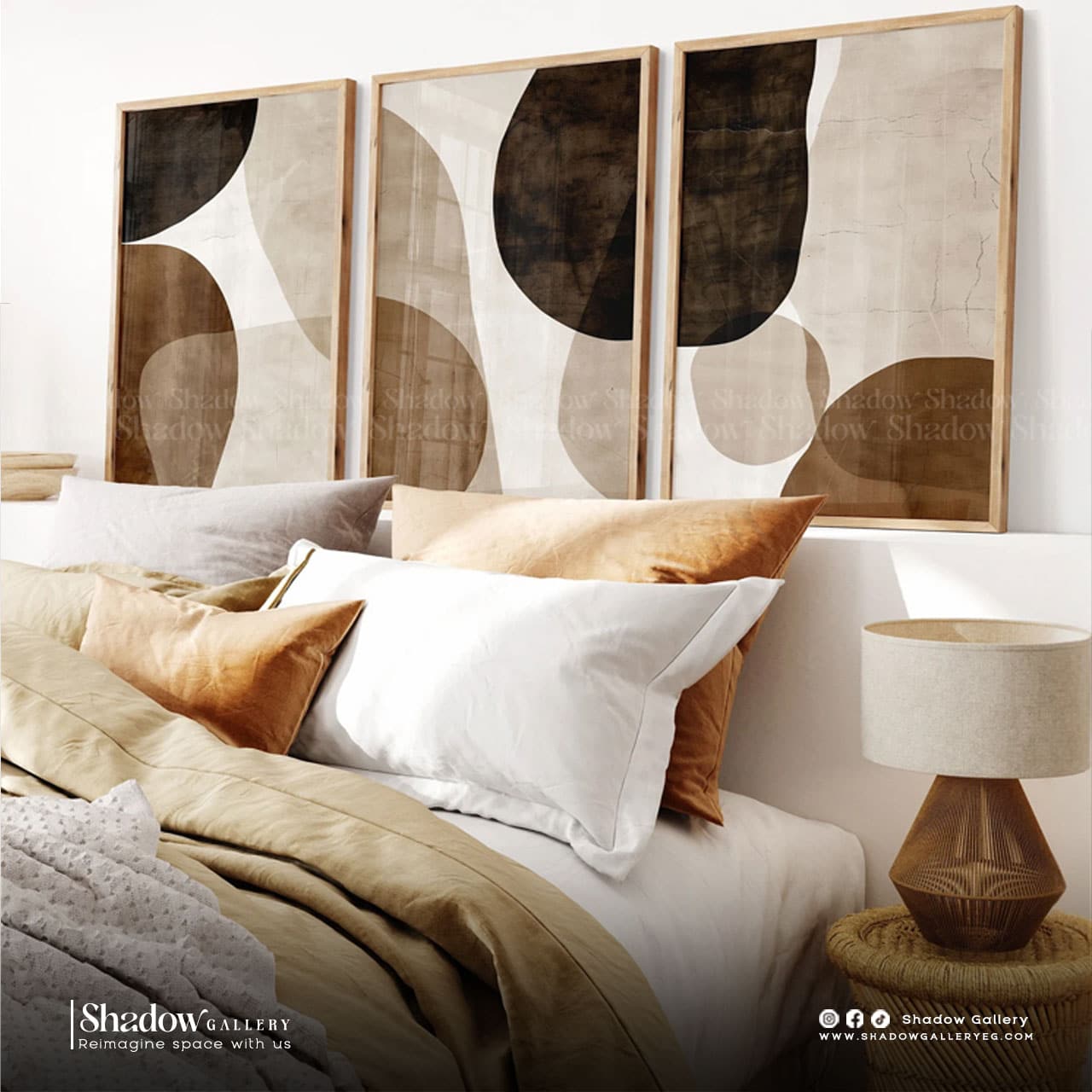 Boho l Set of 3 Neutral Abstract Wall Art Prints I Shadow Gallery – premium framed canvas wall art
