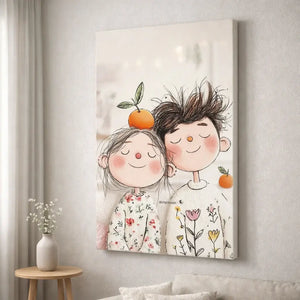 Whimsical Couple Orange Canvas Wall Art – premium framed canvas wall art