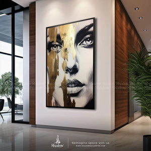 Abstract Woman Art Print: Gold and White Face – premium framed canvas wall art
