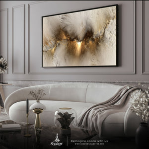 Modern Gold Abstract Canvas Print – close-up detail of frame and canvas texture