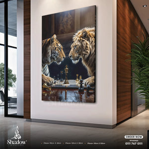 Lion and Tiger Duo Framed Wall Art – close-up detail of frame and canvas texture