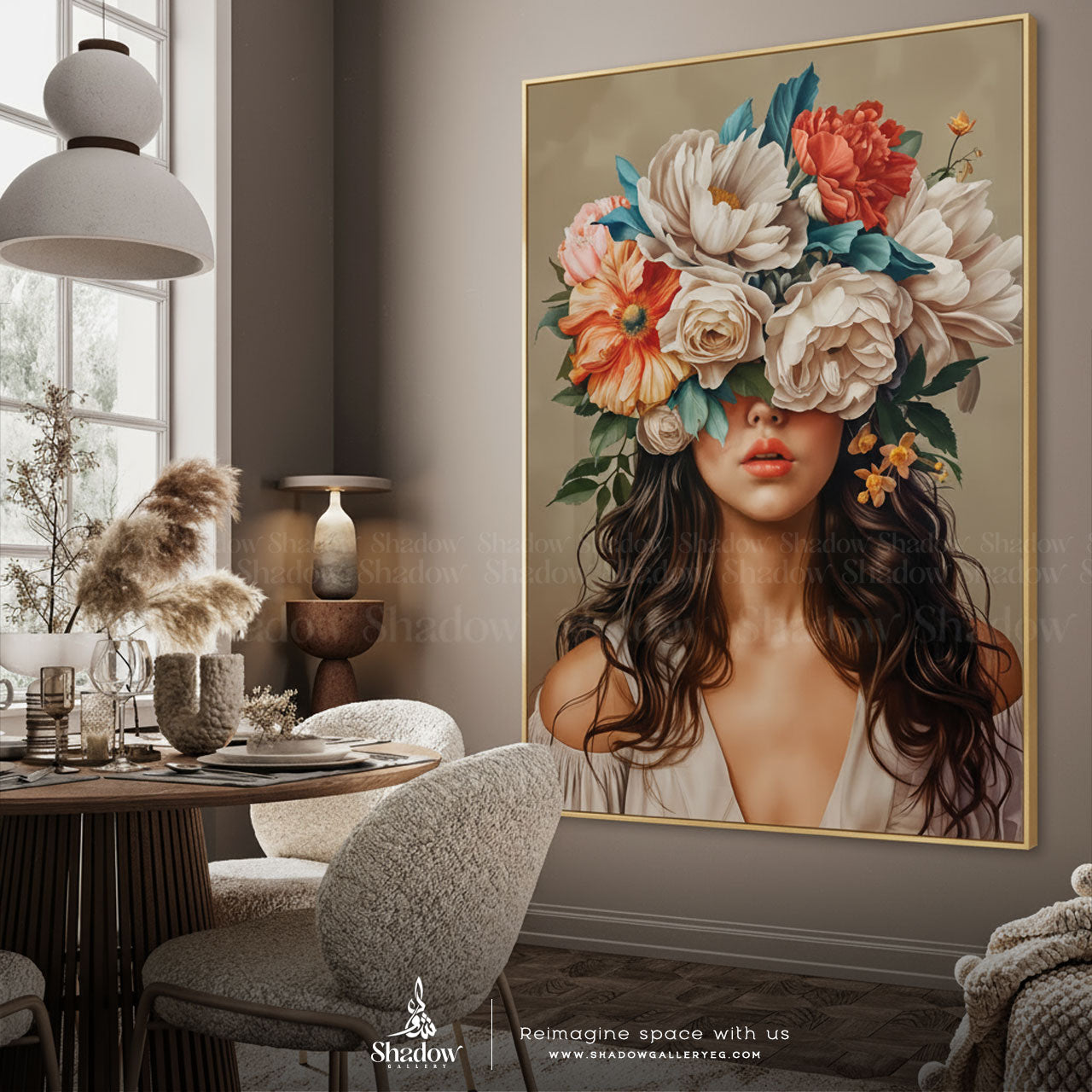 Artsense Woman with Flower Head Canvas Wall Art – premium framed canvas wall art