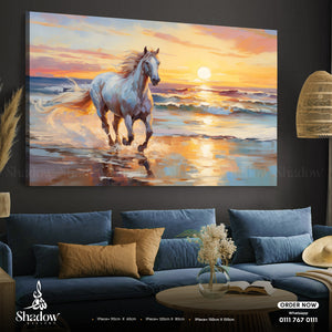 White Horse Running on The Beach – premium framed canvas wall art