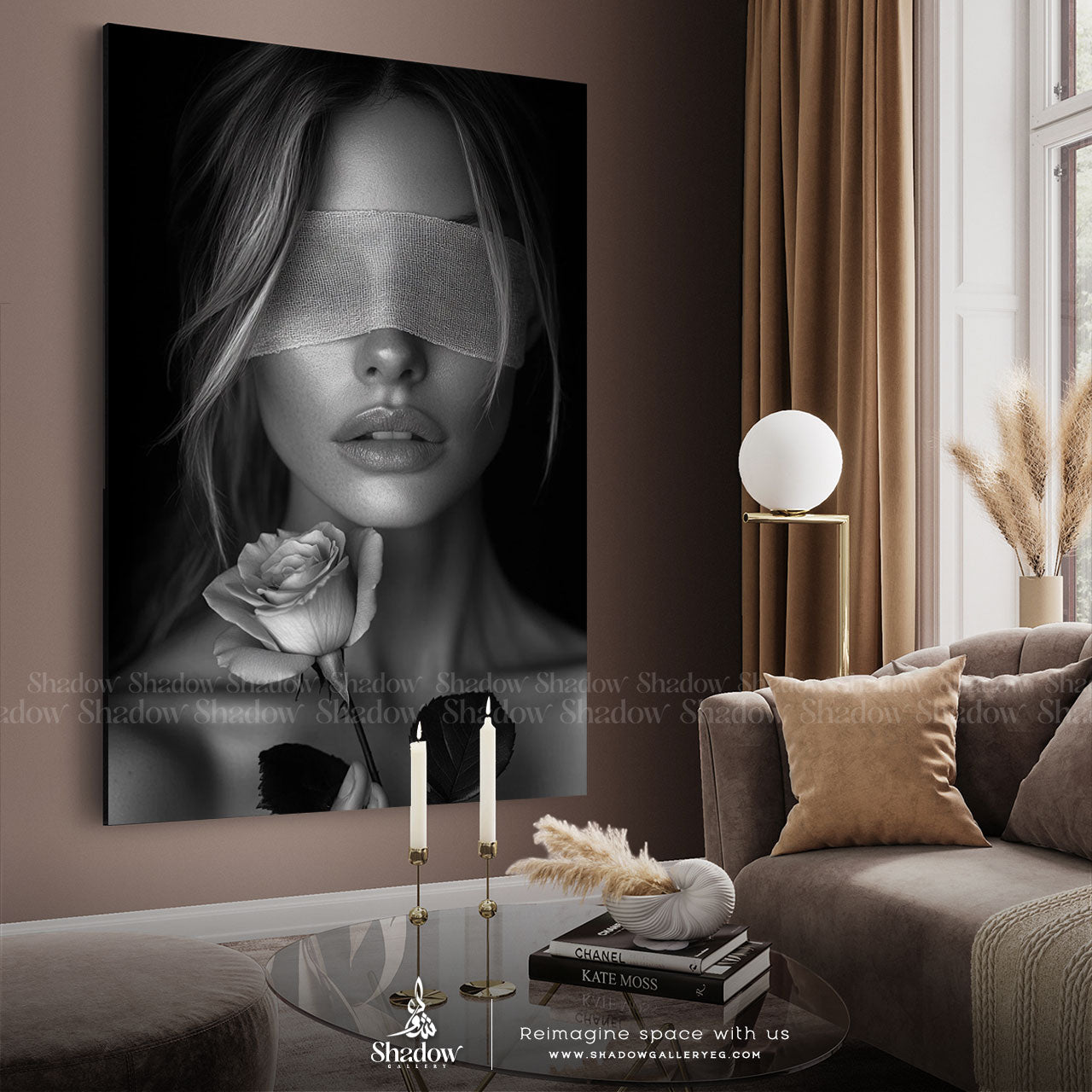 A Blindfolded Woman with a Rose Wall Art – premium framed canvas wall art