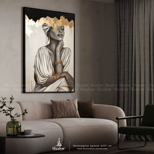Abstract Touches Golden African Woman – premium framed canvas wall art