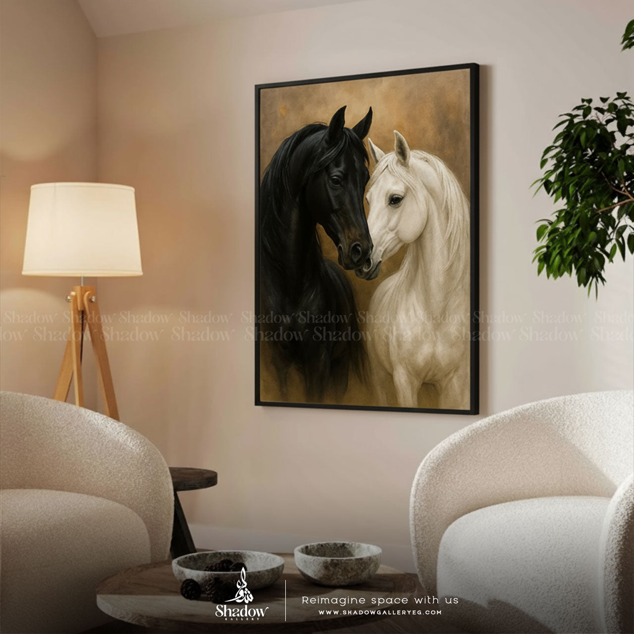 BLACK & WHITE HORSES Duo Wall Frame – premium framed canvas wall art