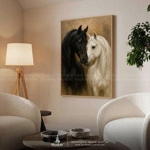 BLACK & WHITE HORSES Duo Wall Frame – styled in a modern room setting