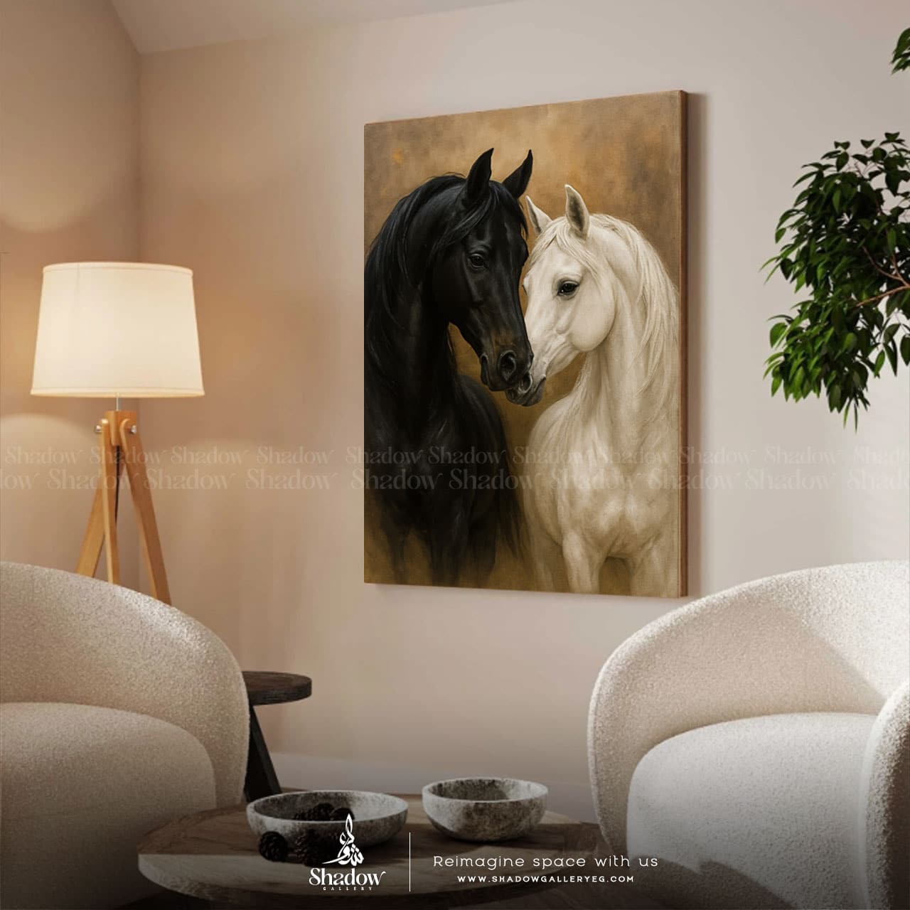 BLACK & WHITE HORSES Duo Wall Frame – close-up detail of frame and canvas texture