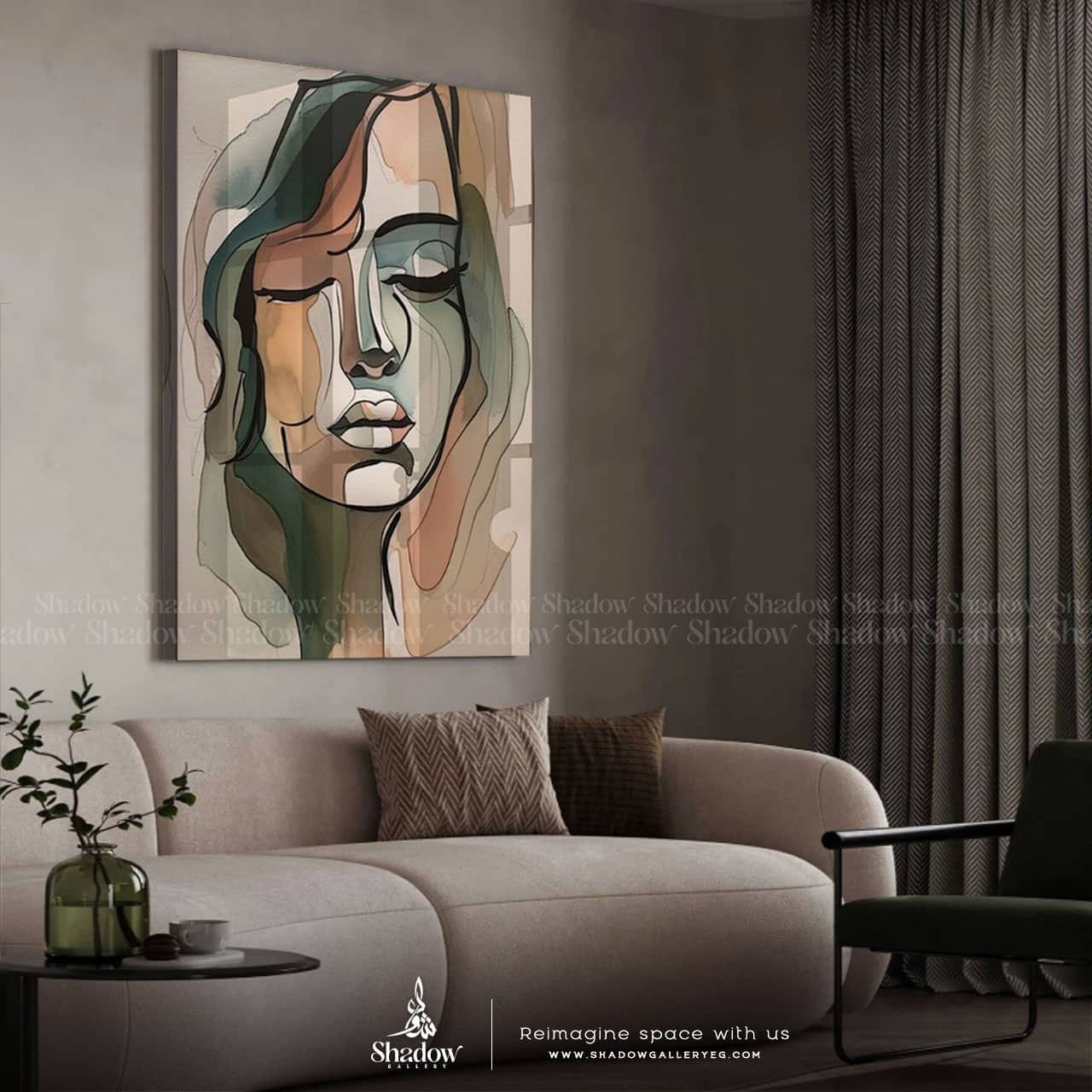 Abstract Watercolor Woman Print – close-up detail of frame and canvas texture