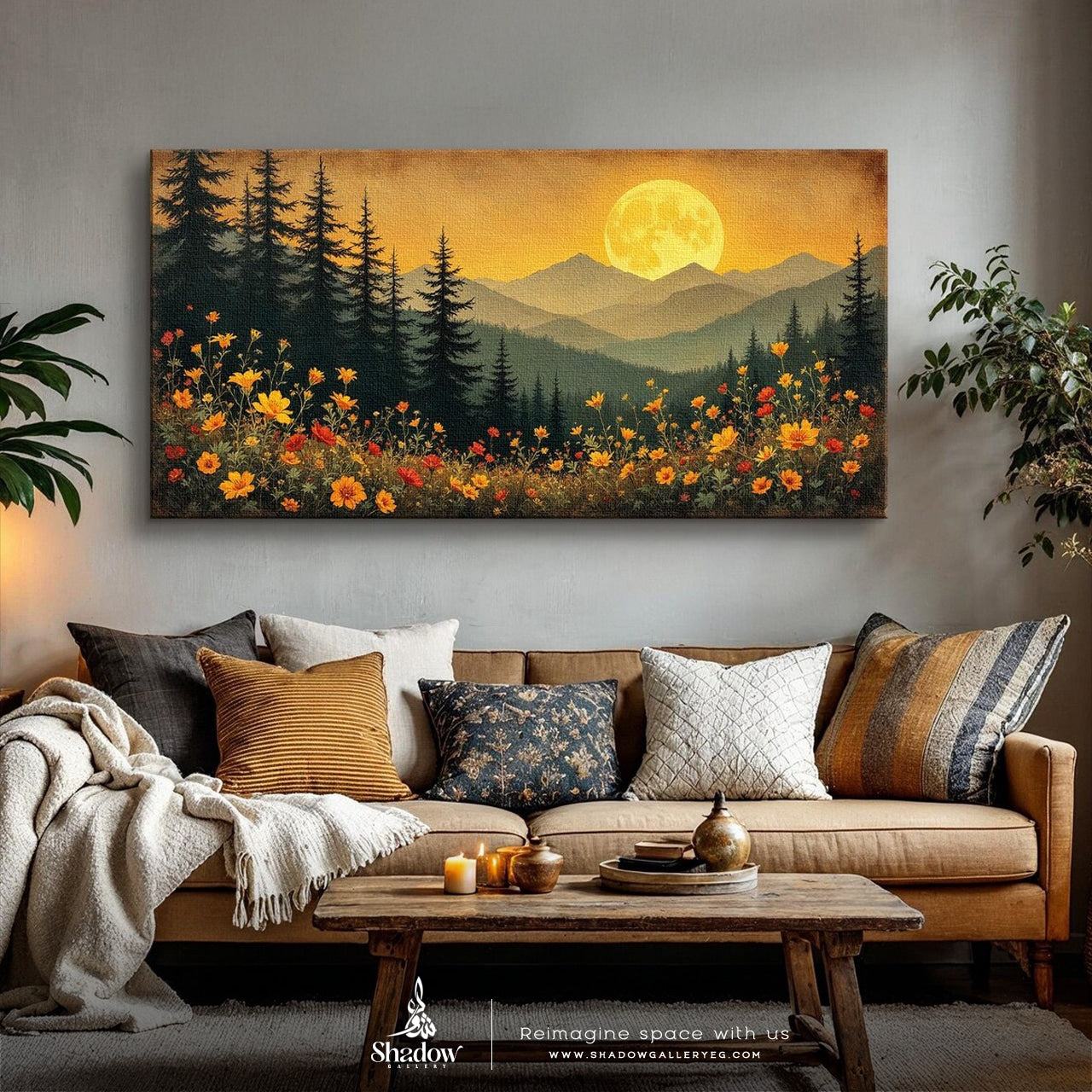 Full Moon Over Mountains Wall Art, – premium framed canvas wall art