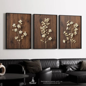 Minimalist Botanical Wall Art | Neutral Floral Prints Set of 3 – styled in a modern room setting