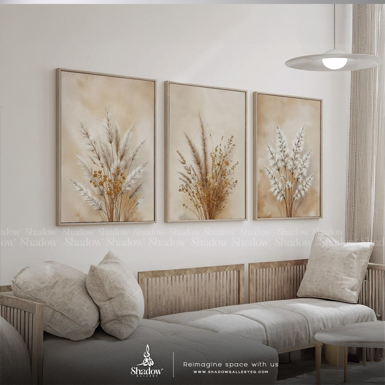 Minimalist Dried Pampas Grass Wall Art – close-up detail of frame and canvas texture