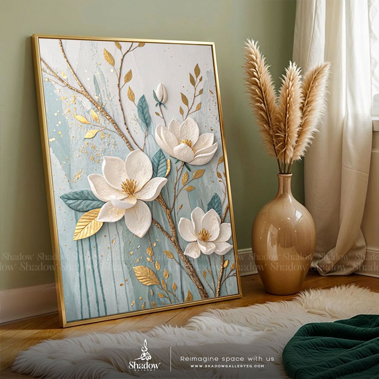 Luxury White and Gold Magnolia Blossom – premium framed canvas wall art
