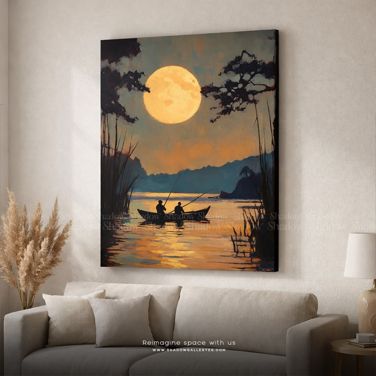 Fishing by the Full Moon Canvas Print – premium framed canvas wall art