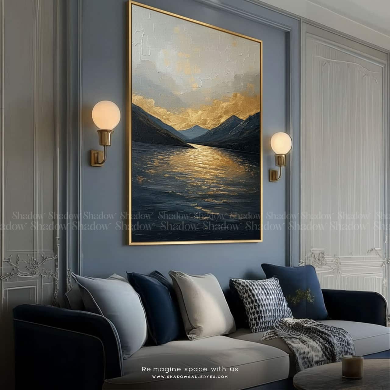 Abstract Blue & Gold Mountain Wall Frame – premium framed canvas wall art