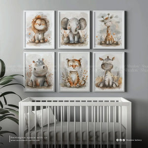 Safari Animal Nursery Wall Art (6-Piece Frame Set) | Shadow Gallery