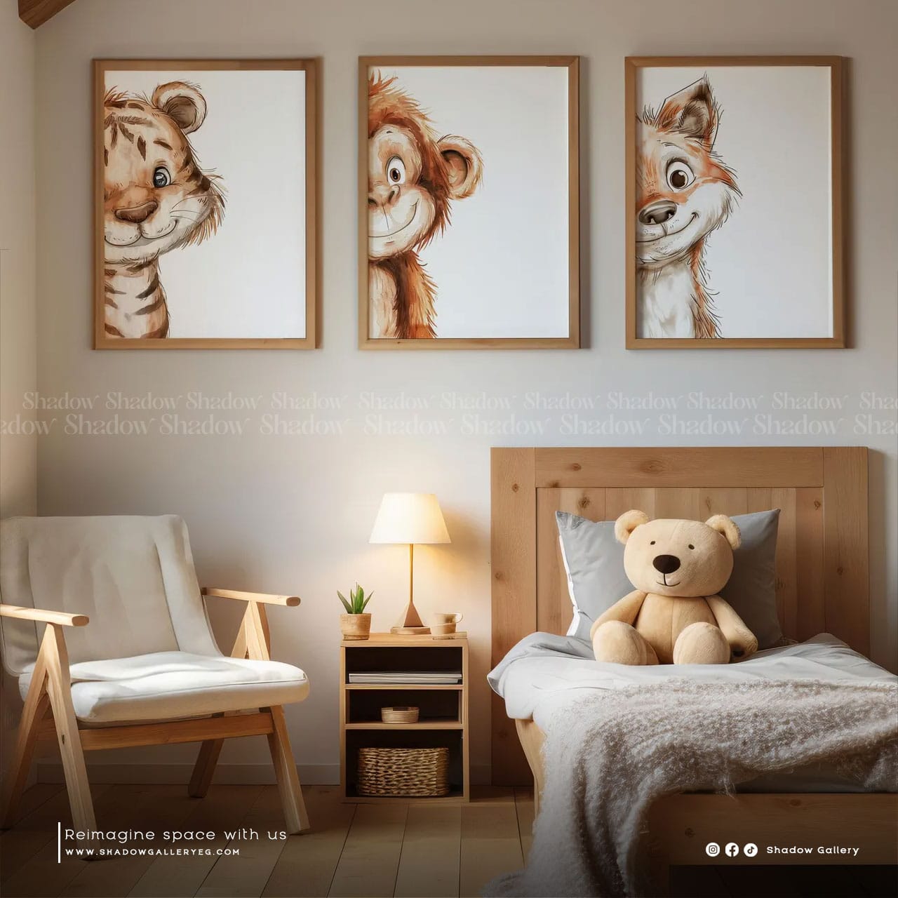 Nursery Wall Art, Cute Animals Prints Set of 3 – premium framed canvas wall art