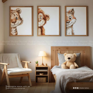 Nursery Wall Art, Cute Animals Prints Set of 3 – premium framed canvas wall art
