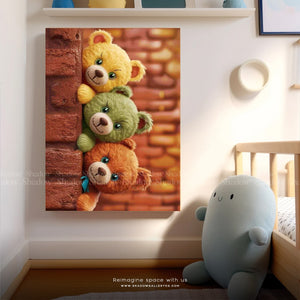 Cute Kawaii Bear Canvas wall Art – close-up detail of frame and canvas texture