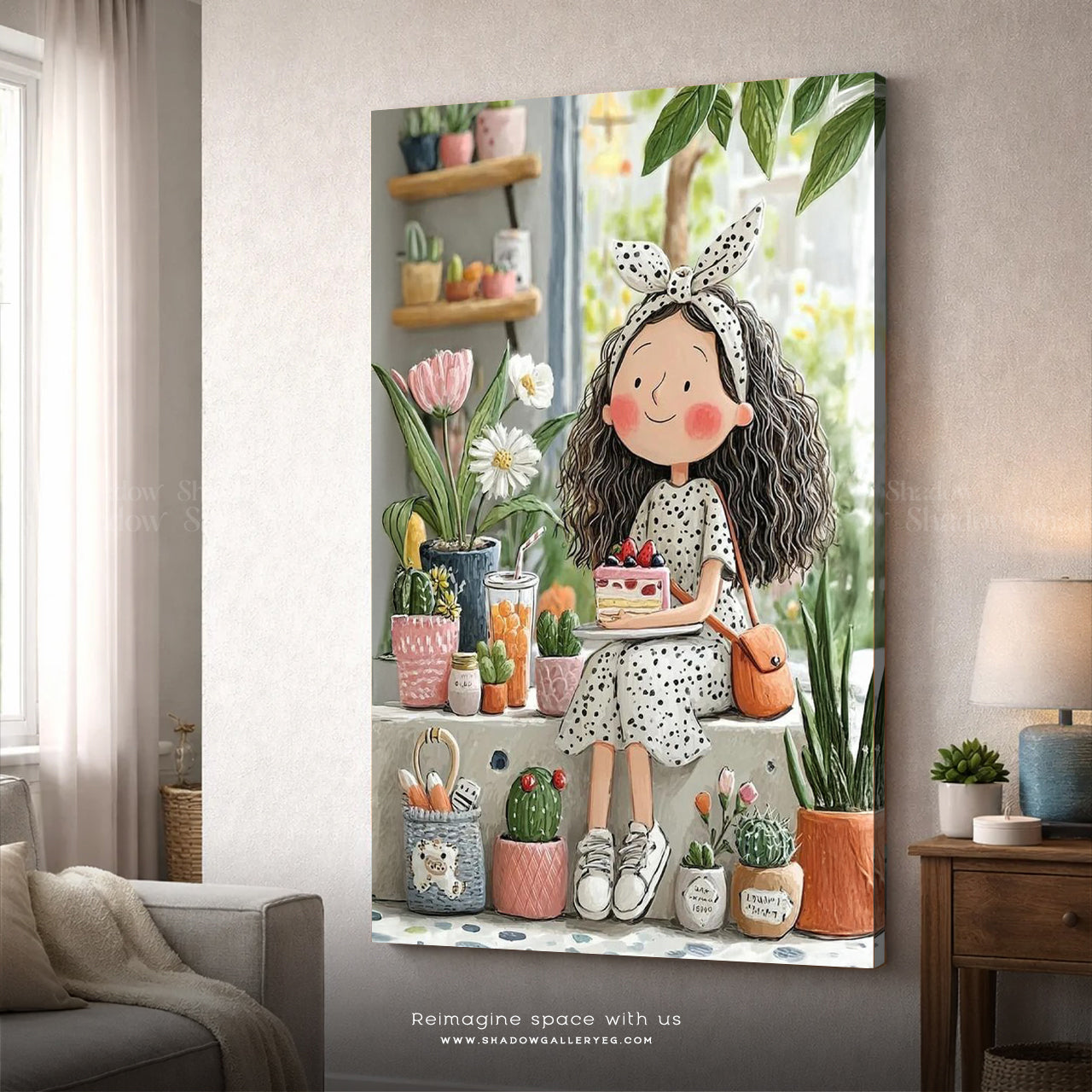 Cute Carton Girl Canvas Wall Art – premium framed canvas wall art