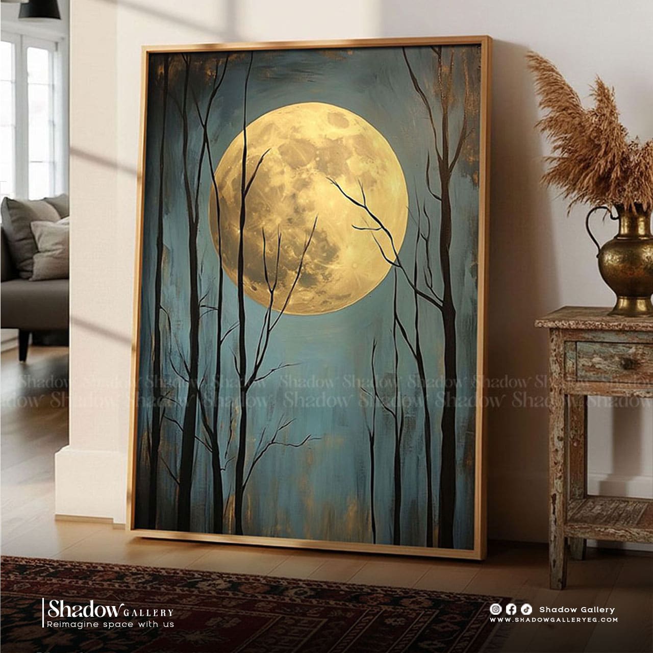 Modern Full Moon Forest Abstract Wall Art - Large Framed Canvas – premium framed canvas wall art
