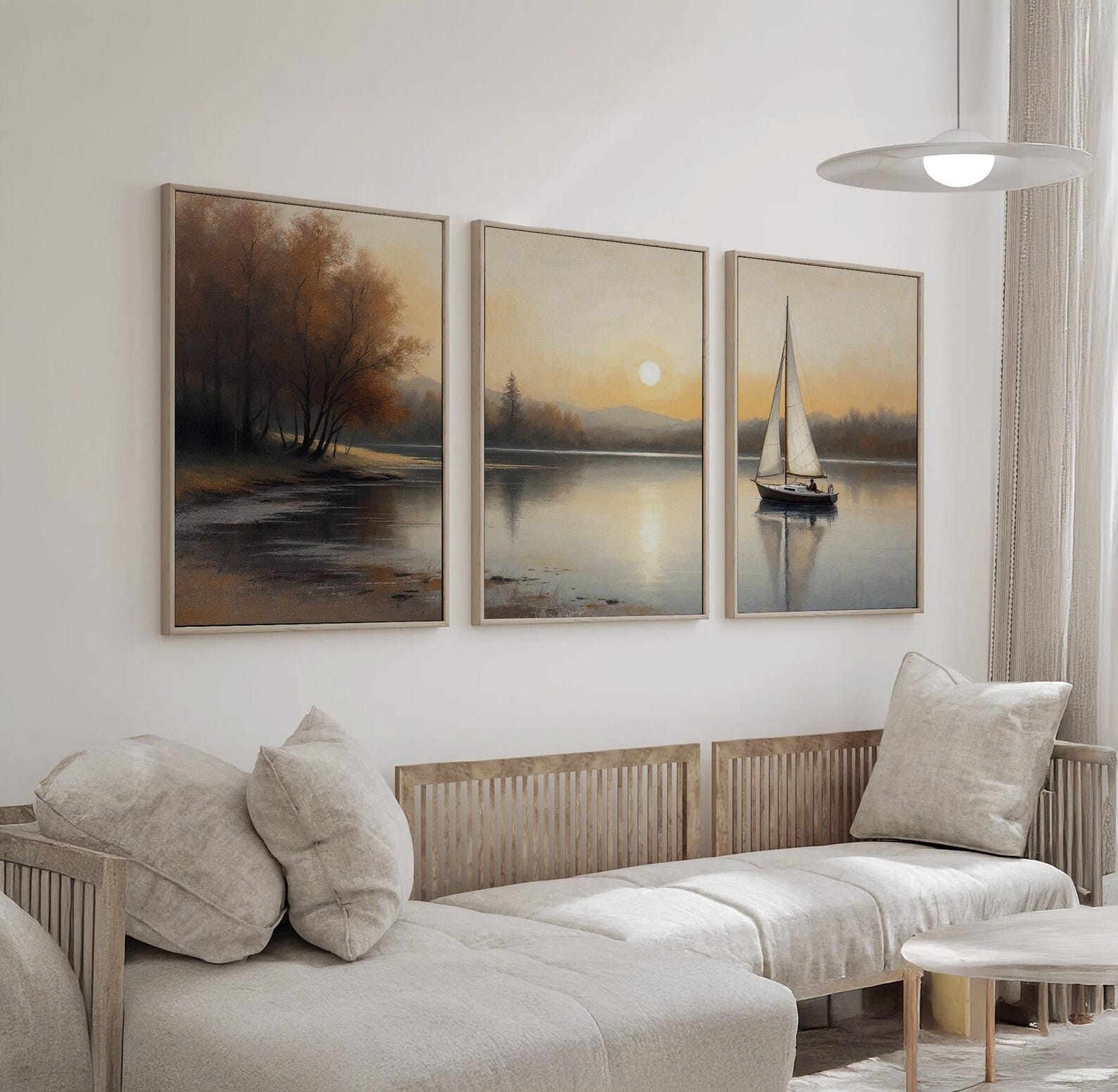 Sailboat Lake Triptych Set of 3 – premium framed canvas wall art