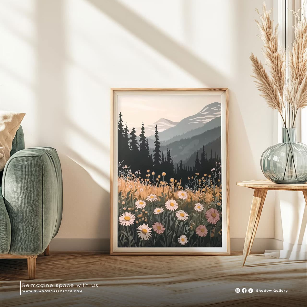 Set of 3 | Boho Mountain Sunset Print – premium framed canvas wall art