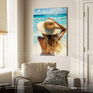 Coastal Cowgirl On The Beach Wall Art – premium framed canvas wall art