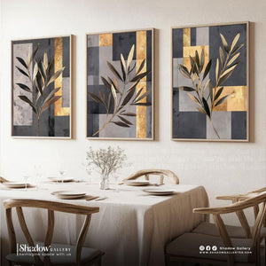 The Golden Olive Triptych - Set of 3 Modern Botanical Art – premium framed canvas wall art