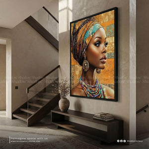 Golden Abstract African Woman Portrait Canvas | Shadow Gallery