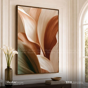 Abstract Textured Botanical Canvas Art – close-up detail of frame and canvas texture