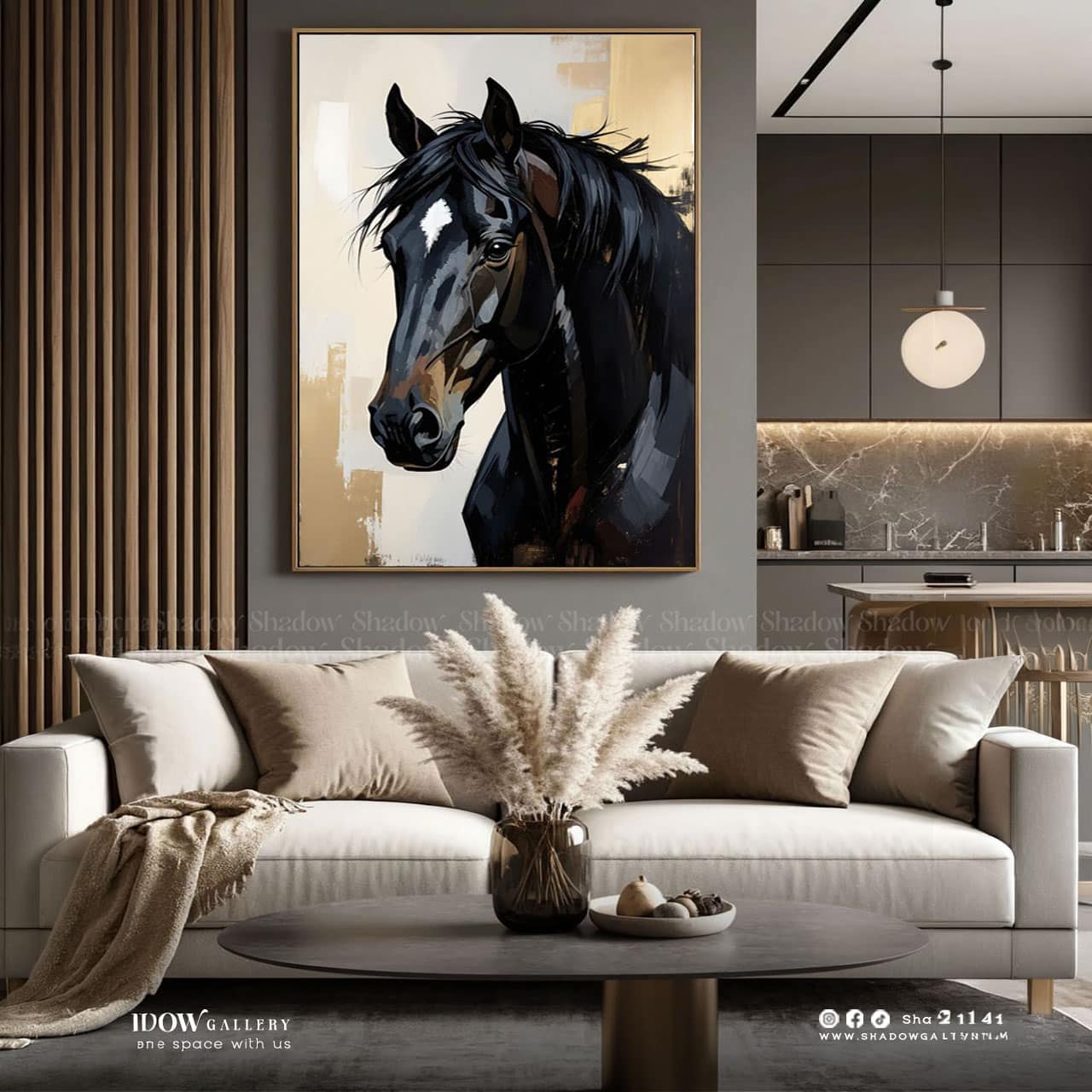 Abstract Black Horse Portrait Canvas Art – premium framed canvas wall art