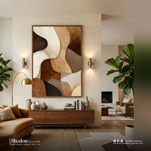 Abstract Earth Tone Geometric Canvas Art – styled in a modern room setting