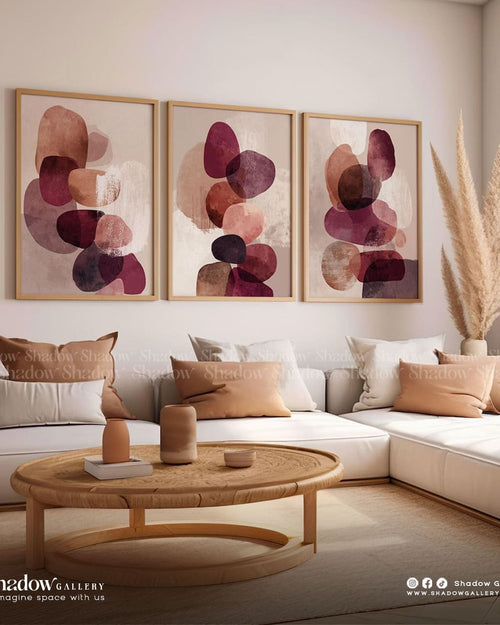 Abstract Burgundy Triptych Wall Art (3-Piece Set) | Shadow Gallery