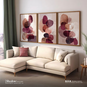Abstract Burgundy Triptych Wall Art (3-Piece Set) – close-up detail of frame and canvas texture