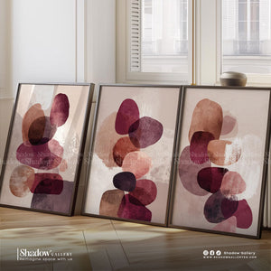 Abstract Burgundy Triptych Wall Art (3-Piece Set) – styled in a modern room setting