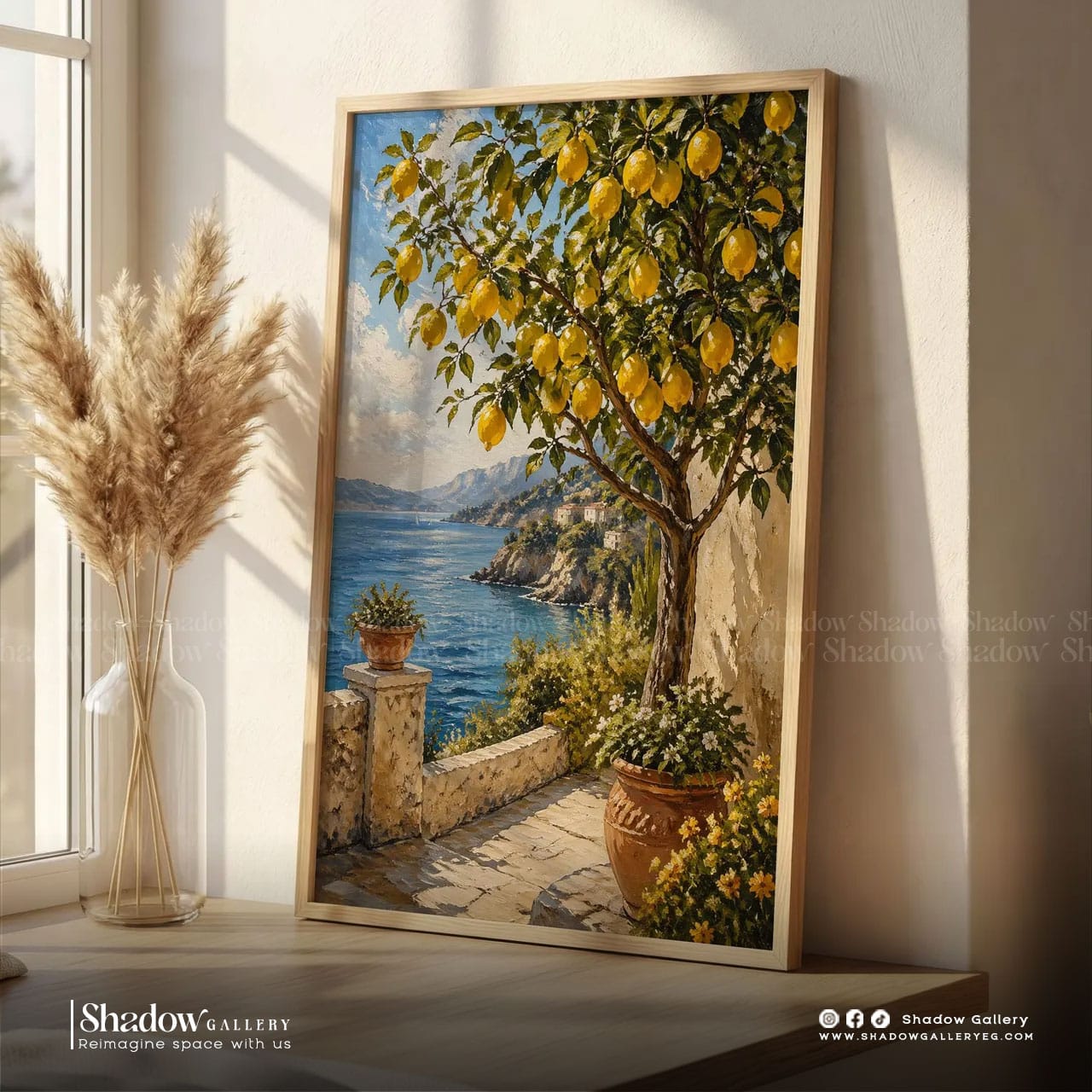 Amalfi Coast Lemon Tree Canvas Art – close-up detail of frame and canvas texture