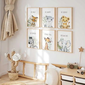 Safari Animal Wall Art Set Six Frames – premium framed canvas wall art