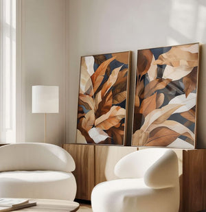 Earthy Dry Leaves Set of 2 – premium framed canvas wall art