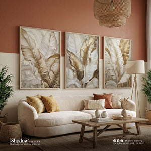 Gold Banana Leaves Triptych Wall Art Set – premium framed canvas wall art