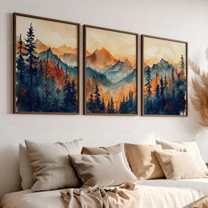 Golden Hour Mountains and Forest – close-up detail of frame and canvas texture