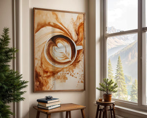 Abstract Coffee Wall Print, Modern Coffee Print, – close-up detail of frame and canvas texture