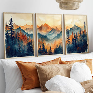 Golden Hour Mountains and Forest – premium framed canvas wall art