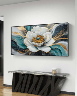 Gold and Teal Floral Art: Modern – premium framed canvas wall art