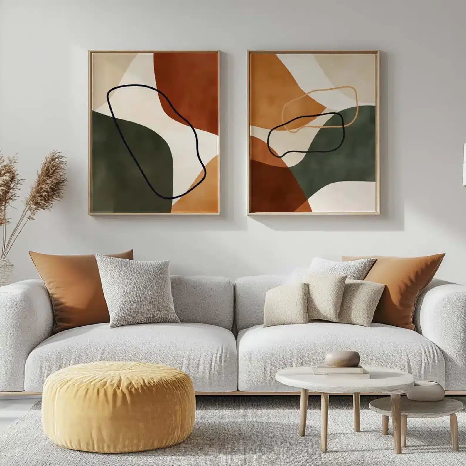 Mid Century Modern Abstract Wall Art Set of 2 – close-up detail of frame and canvas texture