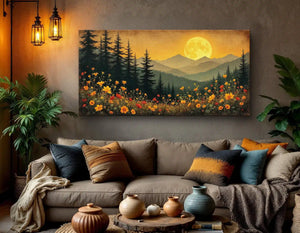 Full Moon Over Mountains Wall Art, – styled in a modern room setting