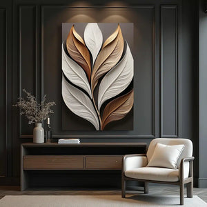 Elegant Leaf Wall Art | Abstract Leaf Canvas – styled in a modern room setting