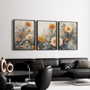 Elegant Floral Wall Art Set of 3 – premium framed canvas wall art