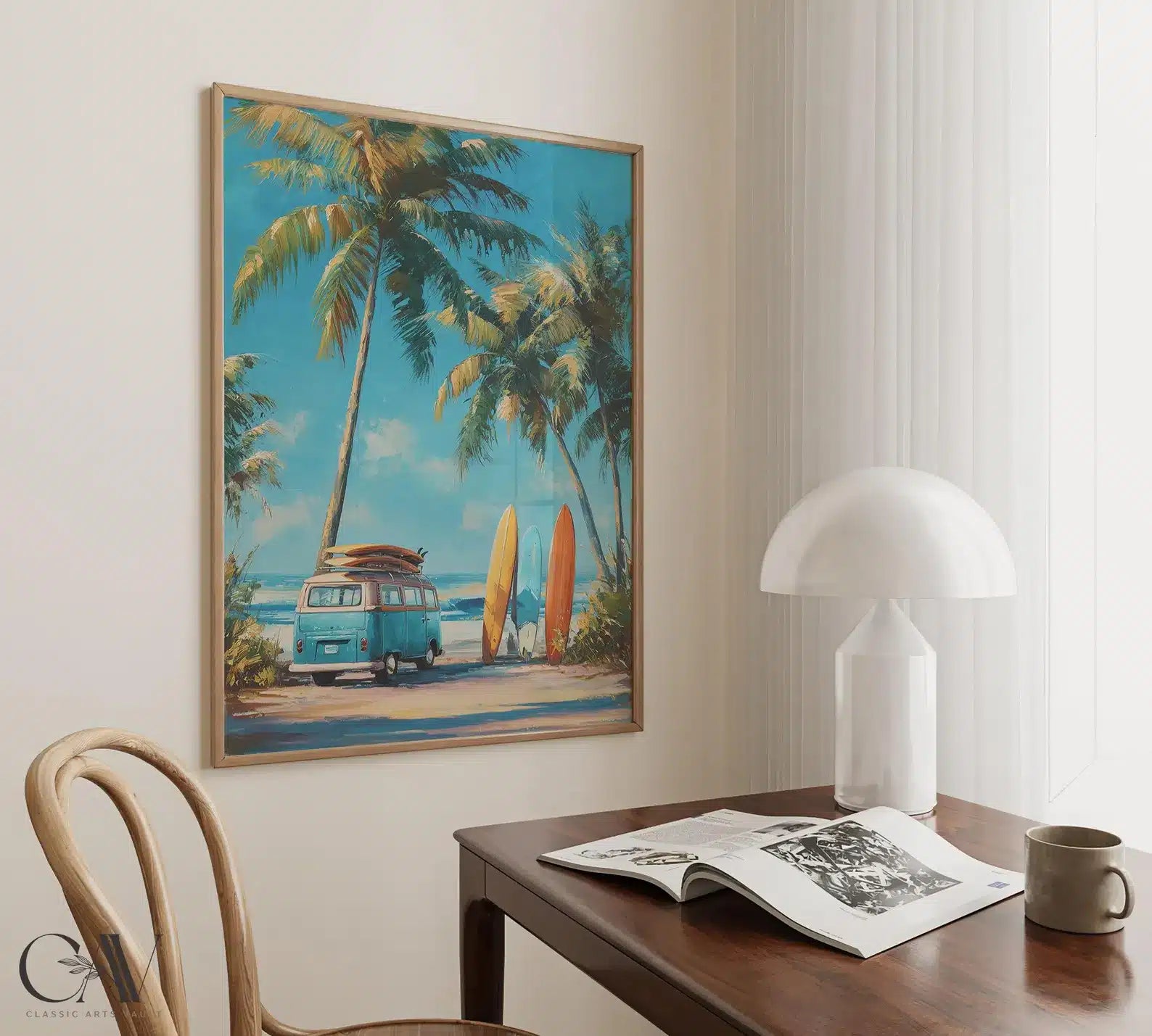Retro Beach Day Canvas Art Print – close-up detail of frame and canvas texture
