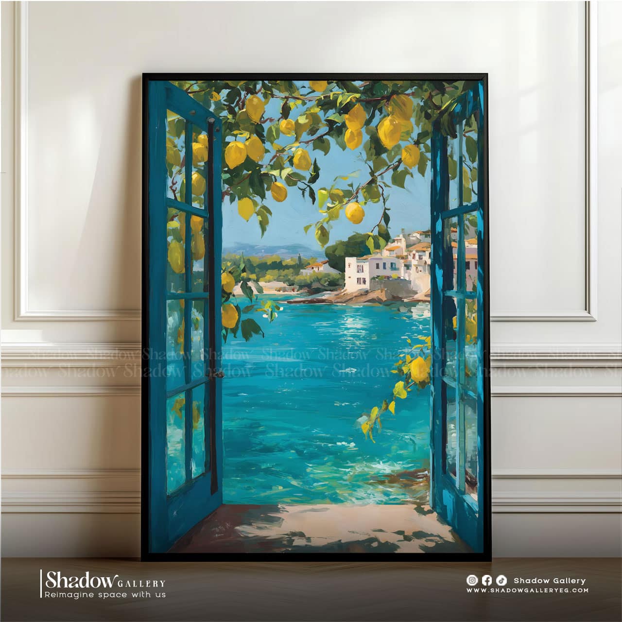 Mediterranean Lemon Tree Window View Art – premium framed canvas wall art